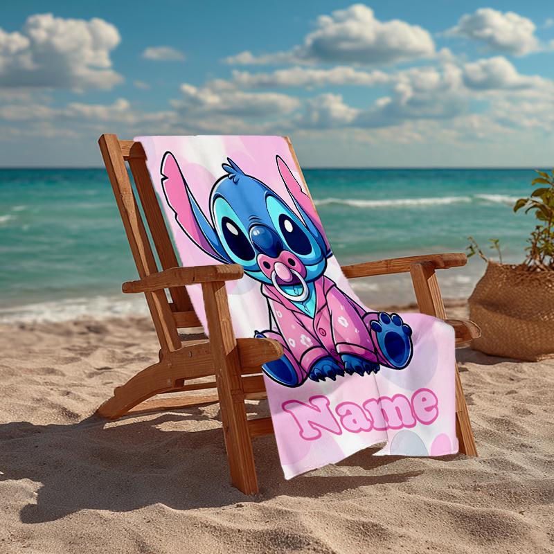 Custom Name Ultra-Soft Beach Towel with Stitch Theme,Ideal for Pool - Camping, Diving - Perfect Travel Essential, Vibrant Beach Towel.