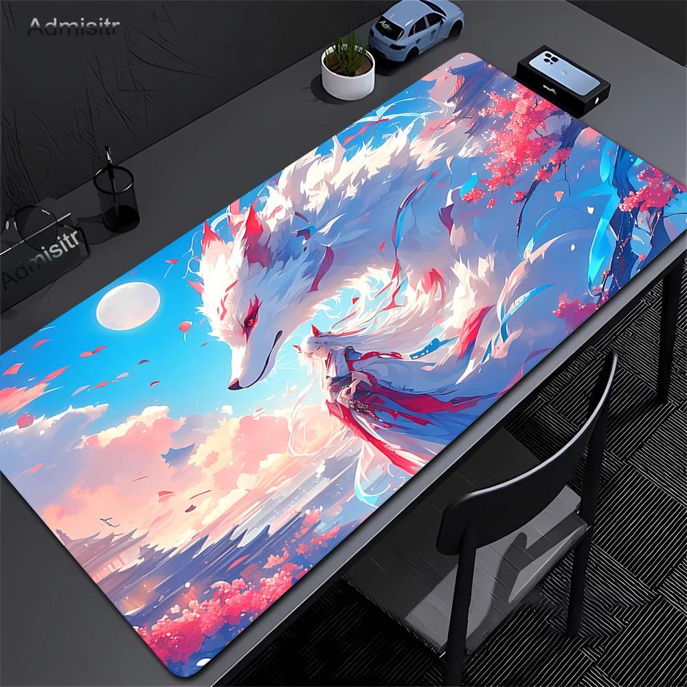 Pink Fox Large Gaming Mousepad XXL Gamer Mouse Pad Office Long Table Accessories Mouse Mat Kawaii Nine-tailed Fox Desk Mat Xxl