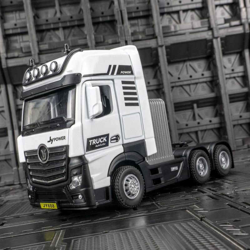 Simulation Engineering Road Double-deck Transport Truck Alloy Model Car Trailer With 4 Cars