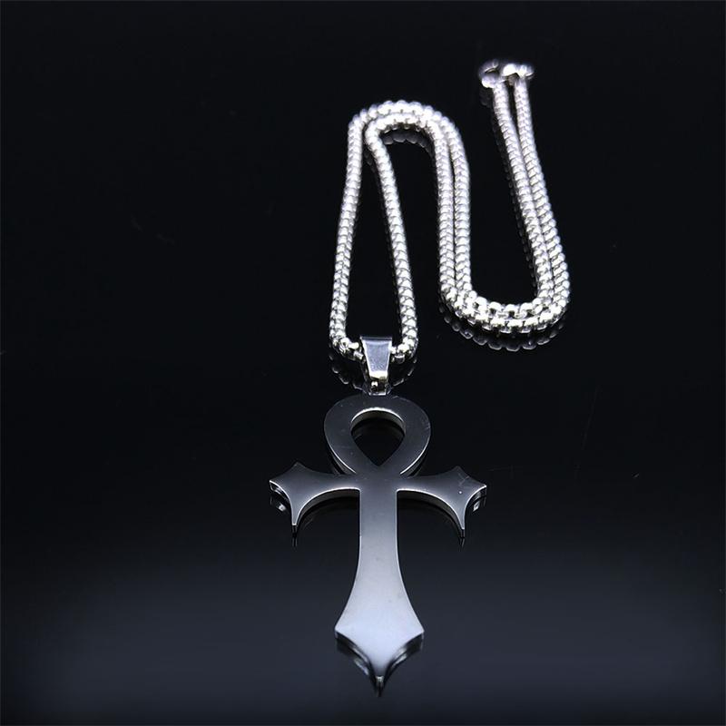 Gothic Ankh Cross Amulet Pendant Egyptian Necklace Women Stainless Steel Symbol of Life Cross Punk Necklaces Jewelry Gift N7078S