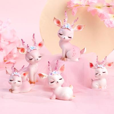 Hand-painted Deer Figurine Cartoon Resin Interesting 3D Pink Deer Sculpture for Courtyard