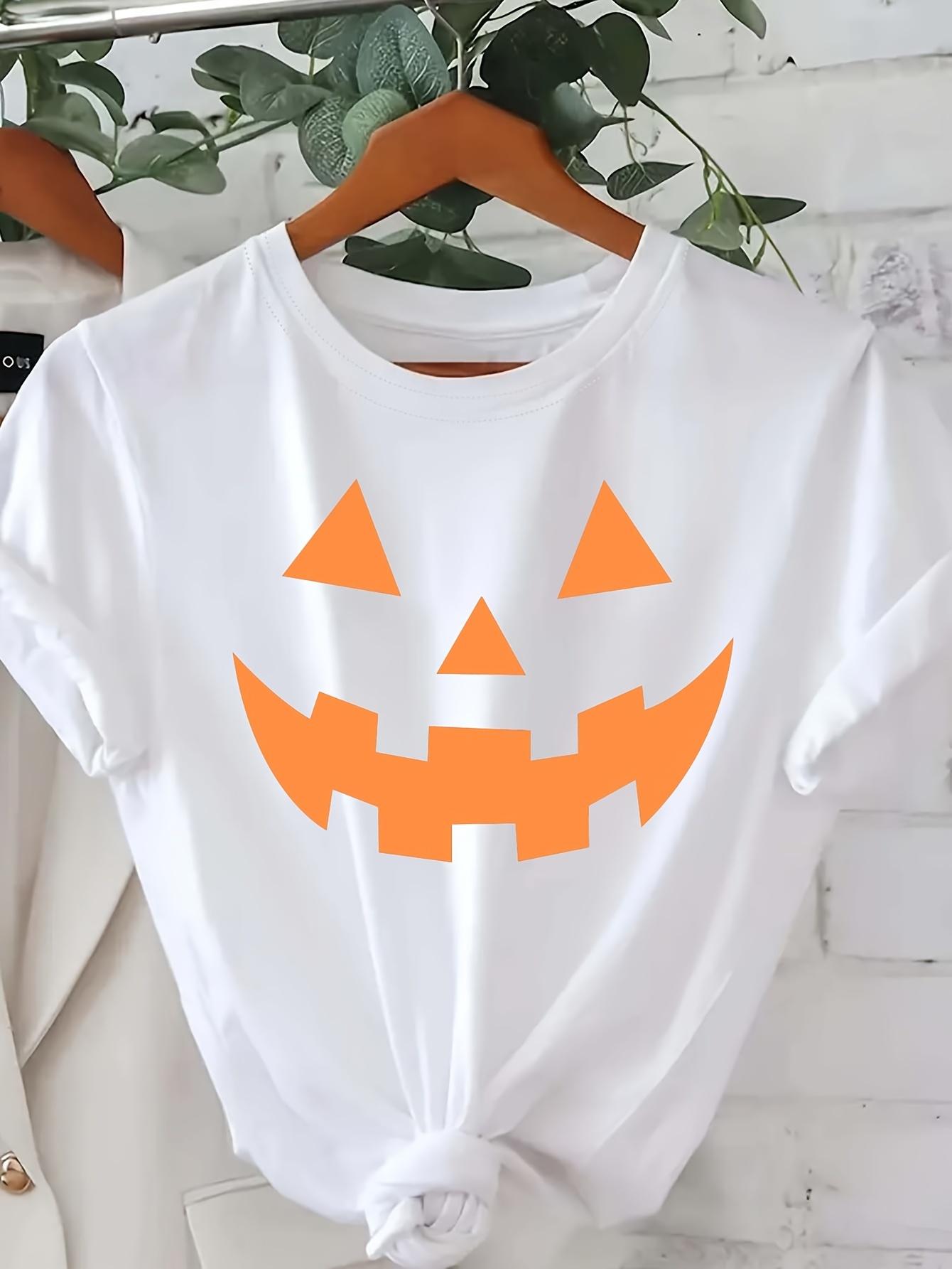 

WomenS Halloween Pumpkin Face TShirt Black with Orange Lantern Harajuku Sleeve Casual Clothing Street Tops Aesthetic Clothes 3XL