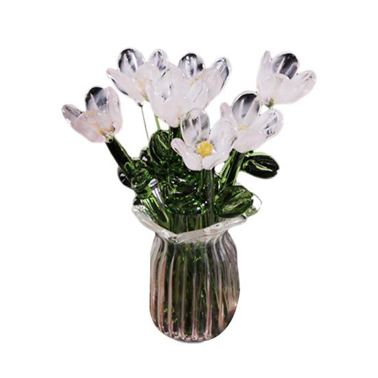 

Скляний букет квітів з вазою Ручна робота Міні-декор квітки для дому вітальні Ручна робота Імітація квіткового орнаменту зі стеблом C