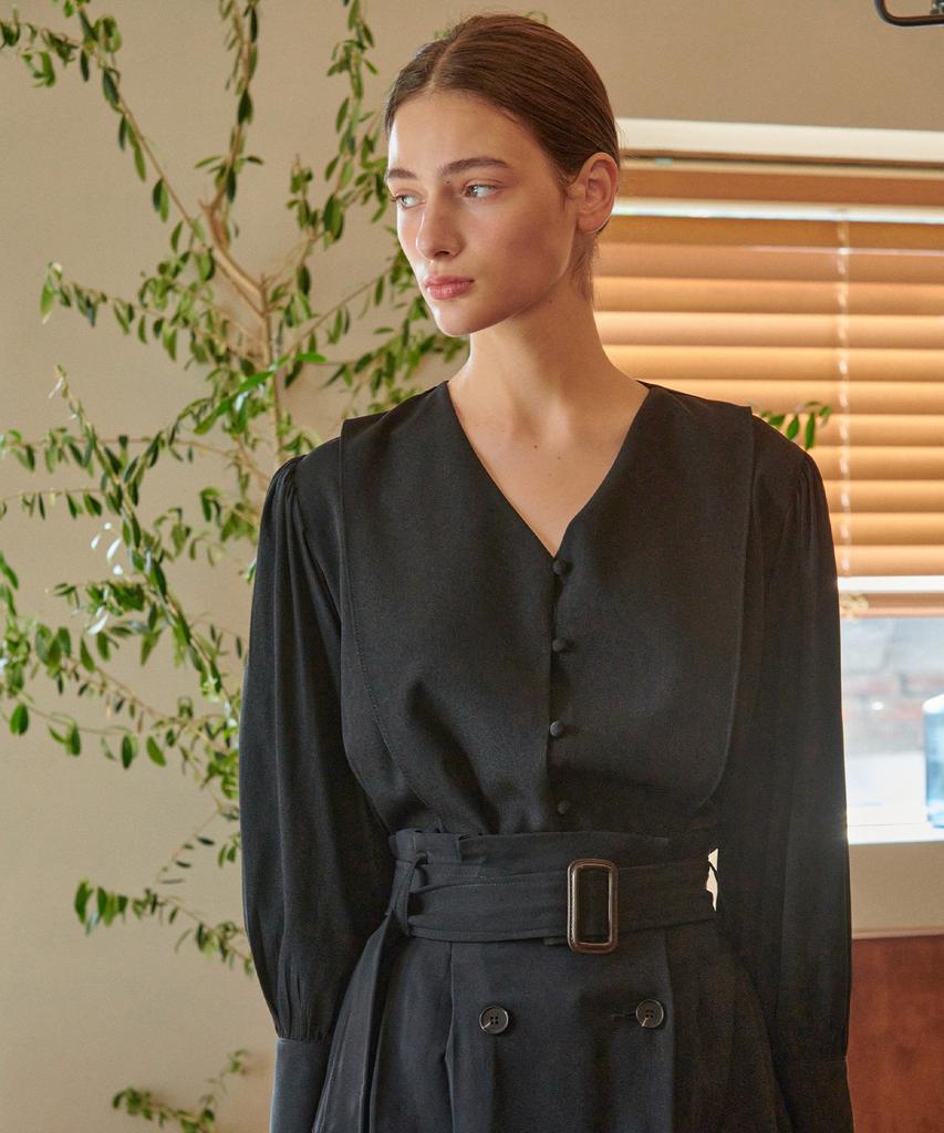 BIBYSEOB V-Neck Layered Blouse Black [T33]