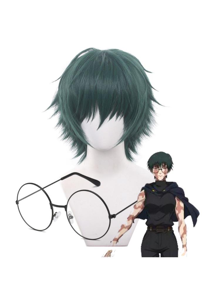 Anime Jujutsu Kaisen Maki Zenin Parrucca Cosplay Capelli Corti Verdi Occhiali Shimetsu Kaiyuu Festa di Halloween