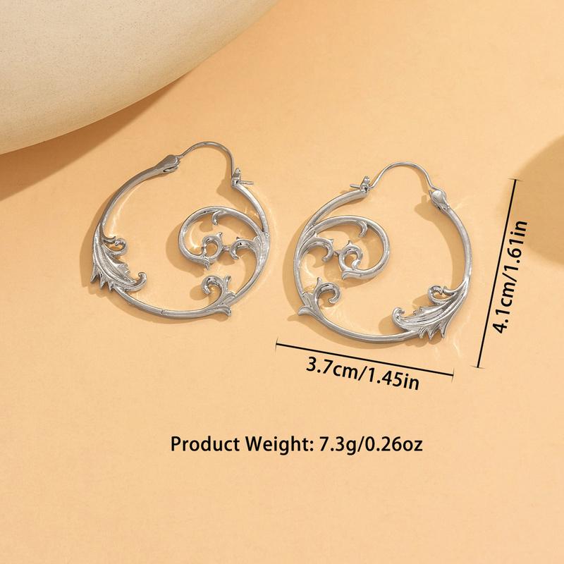 Vintage Silver Minimalist Style Metal Carved Pattern Earrings Ethnic Geometric Spiral Pendant women's Jewelry