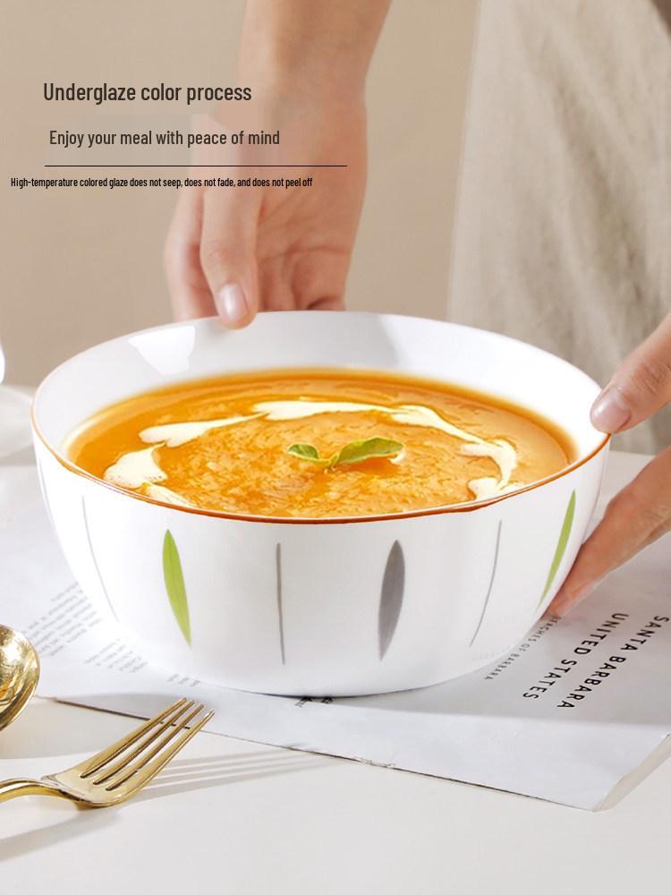 Set of 2 Anti-Scald Thickened Ceramic Soup Bowls, Large Capacity, Microwave-Safe - Ideal for Sauerkraut Fish, Simple and Fresh Design for Home Use.