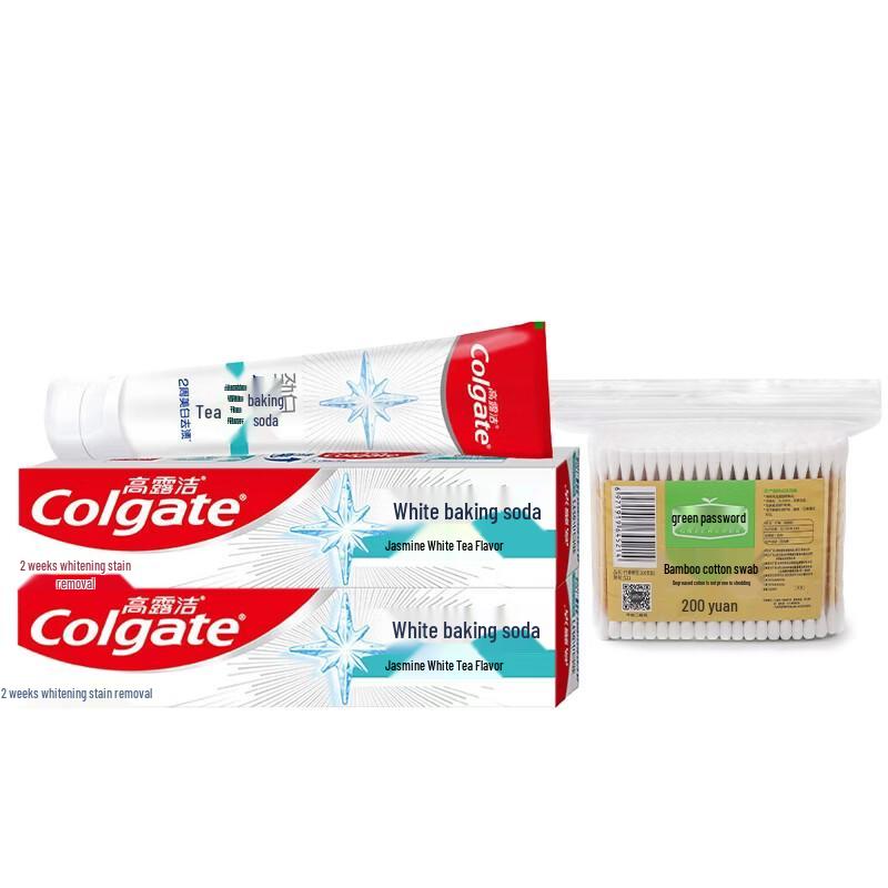 Colgate Vital White Jasmine White Tea Toothpaste & Bamboo Cotton Swabs Bundle