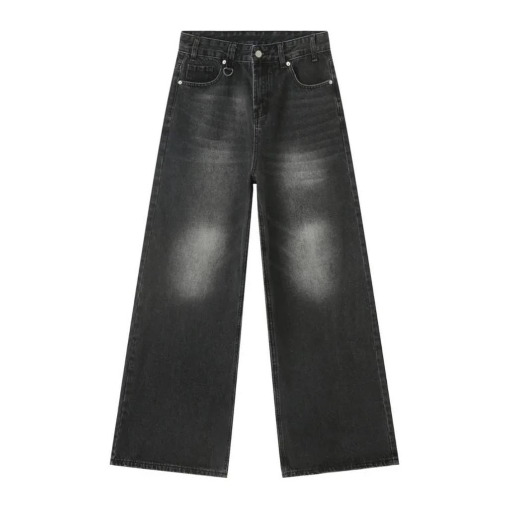 Men's Denim Pants Old Blue Washed Male Jeans Straight Casual Menwear Loose Wide Leg Trousers New Fashion