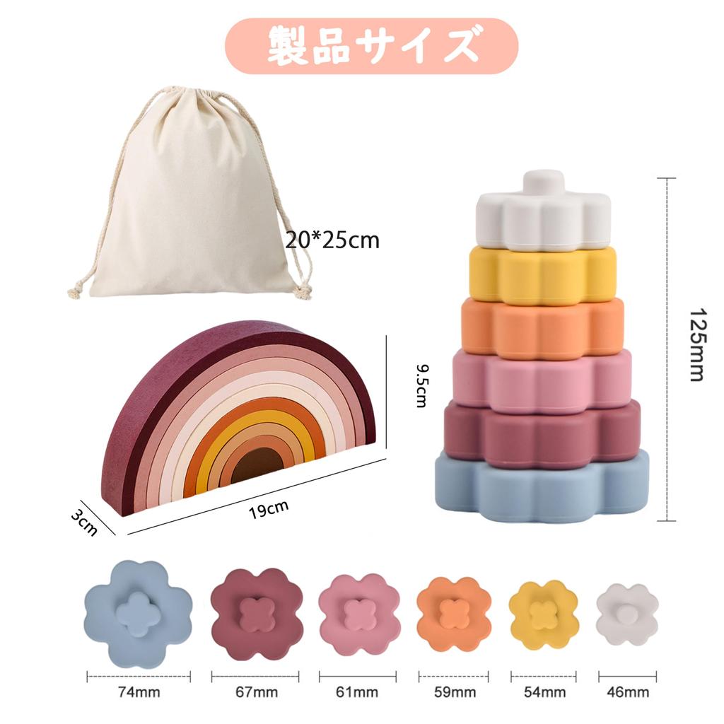 Shinse Building Blocks Toy Rainbow Blocks Wood Silicone Stacking Soft Puzzle Shape Matching Montessori Arch Rainbow Educational Toy Imagination Early