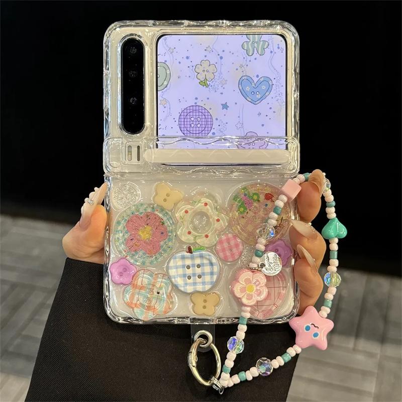 Z Flip7 Case Cute 3D Button Magnetic Hinge Clear Phone Case For Samsung Galaxy Z Flip 7 Zflip6 Zflip5 / Xiaomi Mix Flip Protective Cover