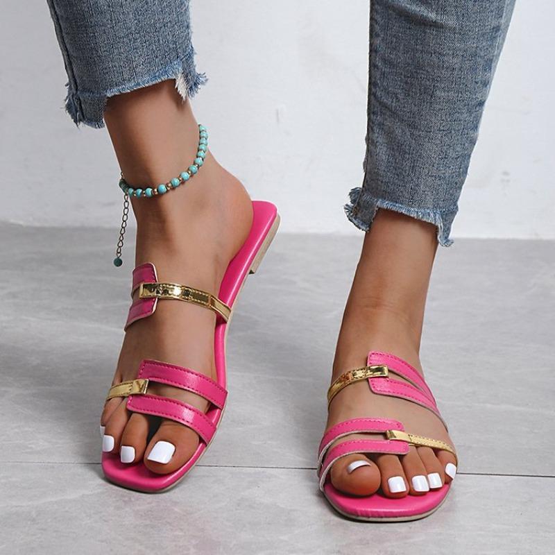 New Large-sized Fashionable One-line Flat Slippers and Square-toed Casual Shoes