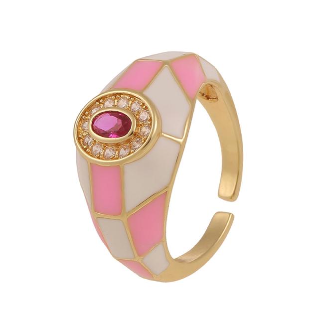 Fashion Trend Color Enamel Stitching Open Ring Dainty All -Match Contrast Finger Ring For Women Girls Geometric Jewelry Gifts