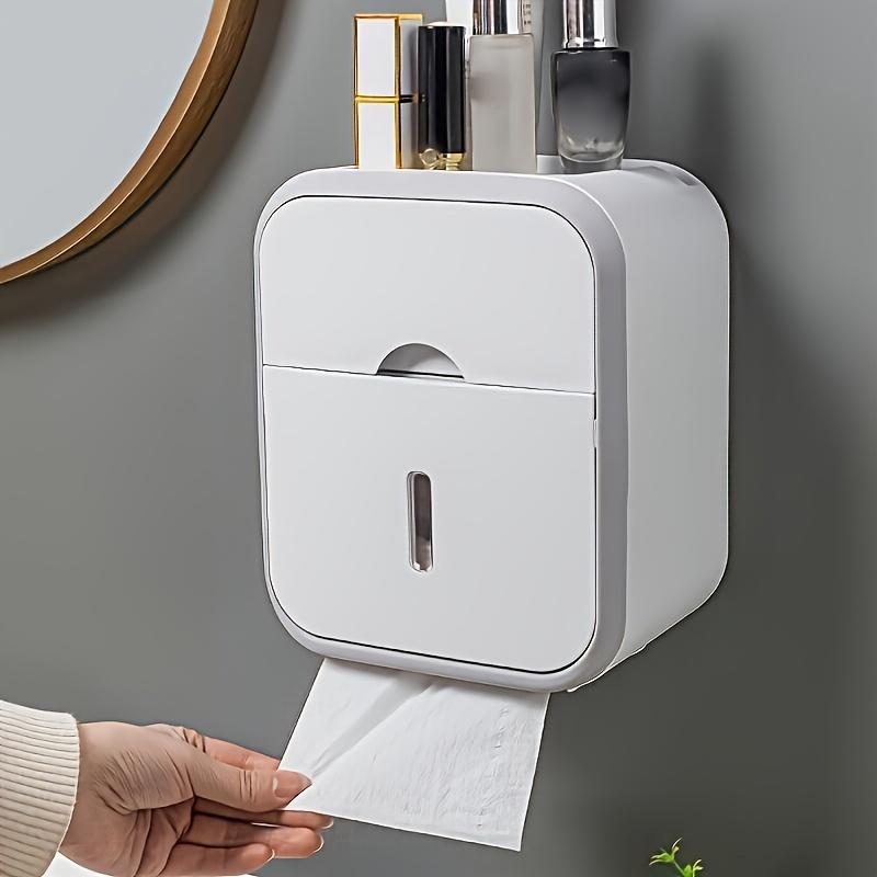 1pc Double Layer Bathroom Tissue Holder, Wall Mounted Plastic Tissue Box with Drawer, Strong Waterproof, No Drilling Required, Rectangle Shape