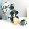 Nordic Style Ceramic Coffee Mug Set with Natural Bamboo Tree Cup Holder and Non-slip Coasters Stylish Kitchen Organizer for Tea and Coffee Home Decor