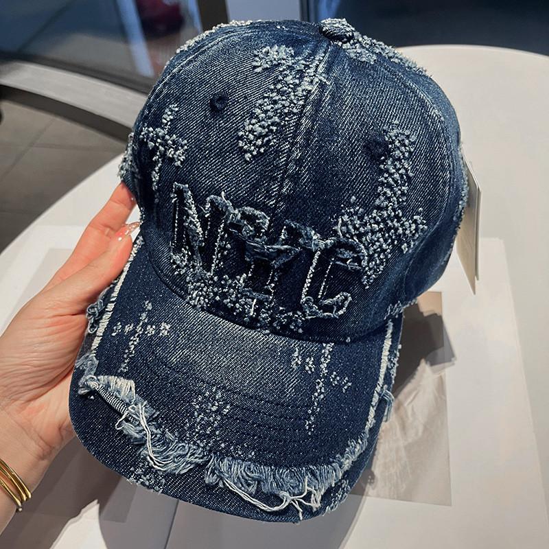 Denim Baseball Cap For Women With Letter Print And Sun Protection For Summer Casual Style