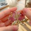 Sweater Brooch Pin Women Sparkling Rhinestones Enamel Peony Shape Lapel