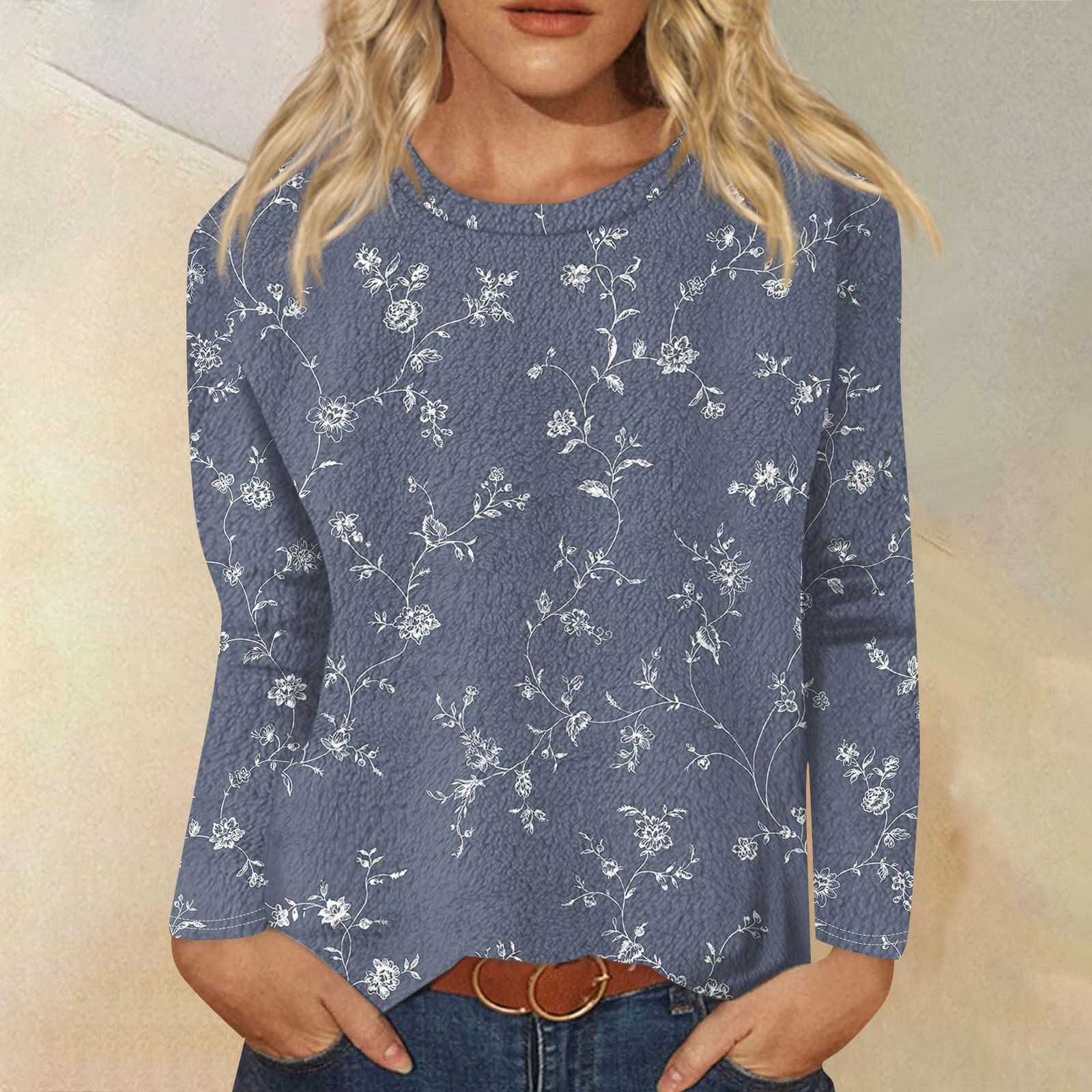 

Women s Fashion Casual Printed Flannel Long Sleeve Printed Round Neck T-Shirt Top XL