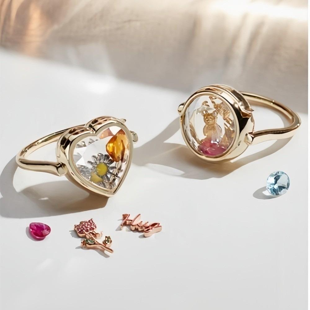 Hollow Circular Box Ring DIY Design Transparent Box Ring Cute Heart-shaped Box Ring Accessories