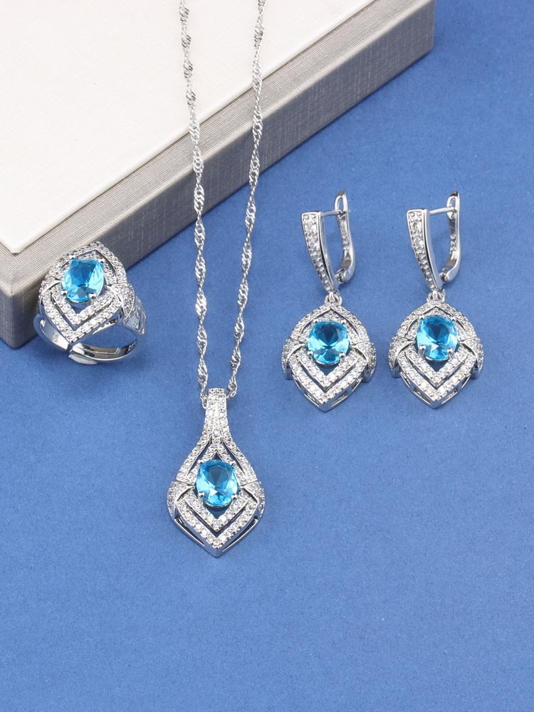 10-Colors Wedding Party Dresses   Luxury Women Jewelry Gift Set Zircon Necklace And Earrings Ring Bridal Costume