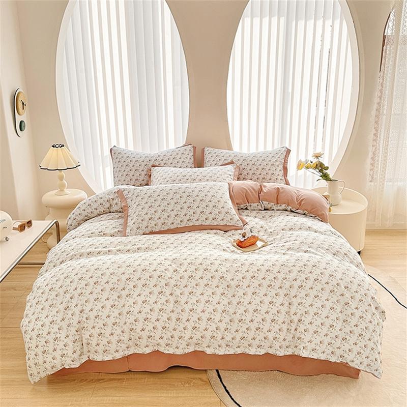 Floral Duvet Cover Queen Vintage Plaid Patchwork Bedding Set Boho Farmhouse Reversible Comforter Cover for Girls Women 4pcs Set