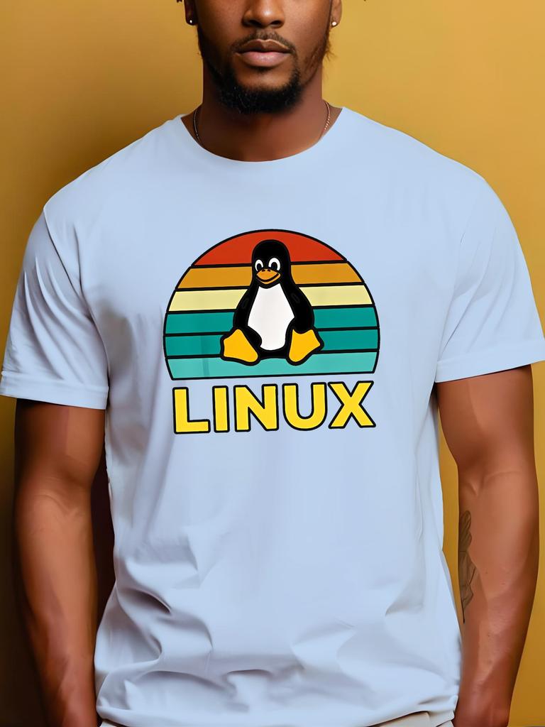 Summer Unisexs 100 Cotton Casual Loose Retro Penguin Pattern Printed Comfortable Sports Round Neck Short Sleeved Tshirt Top