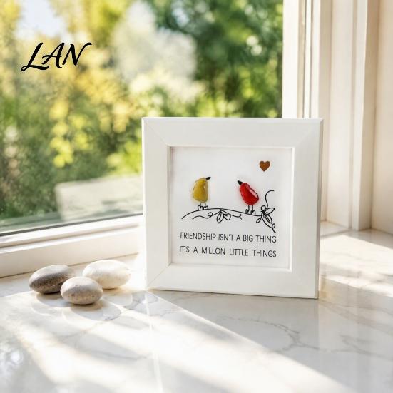 Nature Inspired Wall Hangings Handmade Sea Glass Bird Framed Art, Picture Frame, Natural Art Coastal Friendship Ornament, Christmas Tabletop