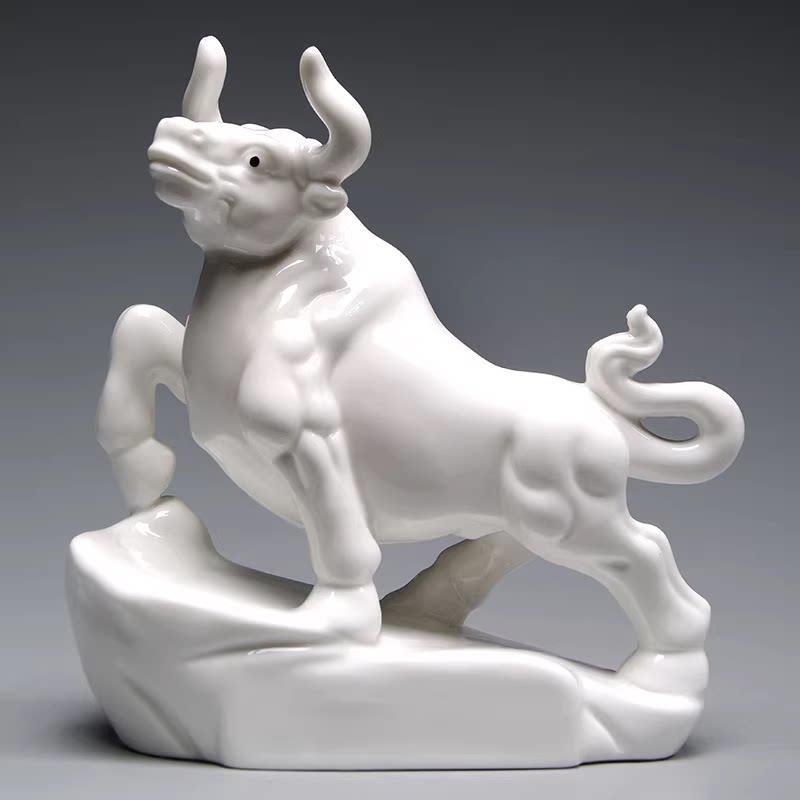 Earthy Yellow Ceramic Zodiac Ox Figurine: Soaring Spirit Auspicious Mascot for Home Relaxation