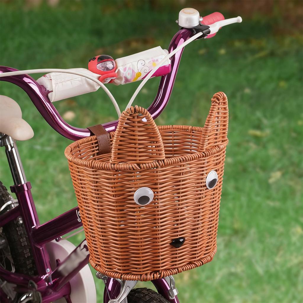 Vintage Woven Front Basket for Kids Bike Natural Rattan Bicycle Basket with Metal Bracket Fits Balance Bike Children Bicycle Accessories