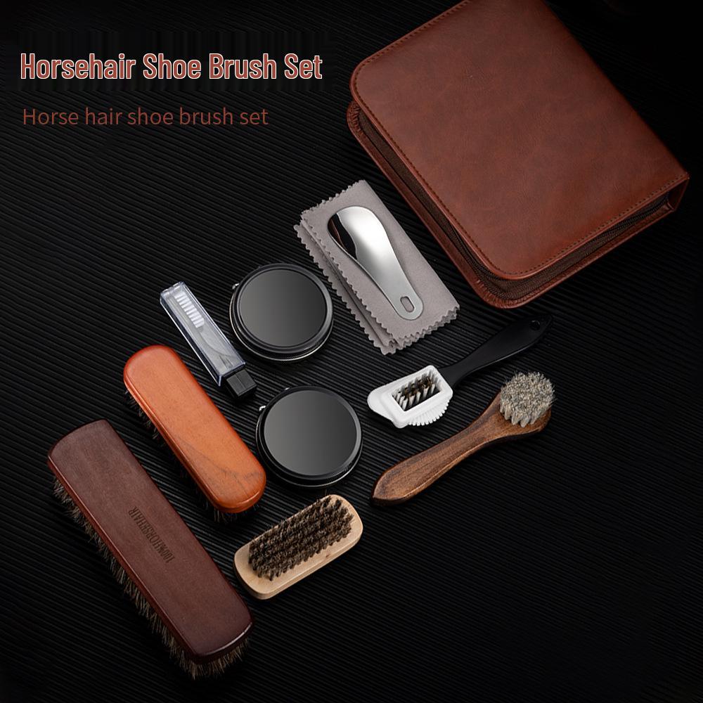 Horsehair Brush & Shoe Polish Set: Black & Colorless Leather Cleaning & Maintenance Kit for Shoes & Jackets
