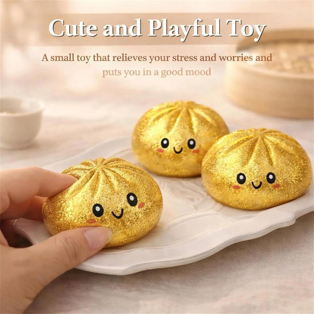 Glitter Dumplings Stress Relief Toy Cute Steamed Bun Squishy Toy with Steamer Box Fidget Toy Soft Slow Resilience Stress Relief Sensory Squeeze Toy