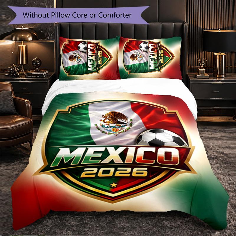 Mexico footbal Pattern 3 Pieces Bedding Set Soft Microfiber Duvet Cover with Pillow Cases for Bedroom