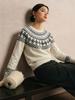 Women's Retro Fair Isle Color Block Merino Wool Sweater - Round Neck Raglan Sleeve Pullover