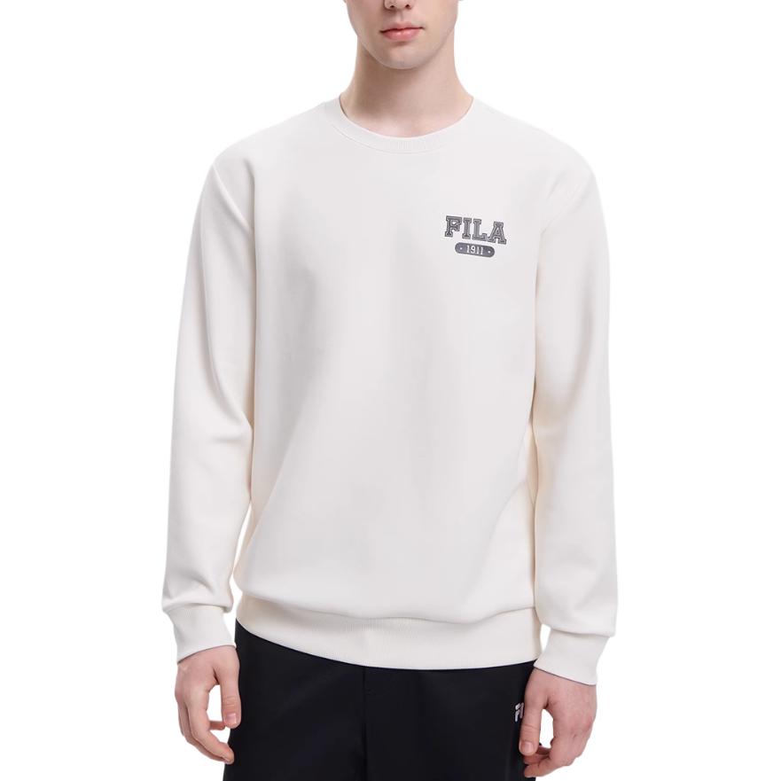 FILA Letter Round Neck Loose Sweatshirt Men sweatshirt Milk-White F11M339210FIV