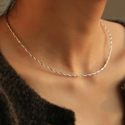 S925 Sterling Silver Fashionable Double-Line Twist Cold Style Fashion Commuter All-Match Necklace for Women Necklace
