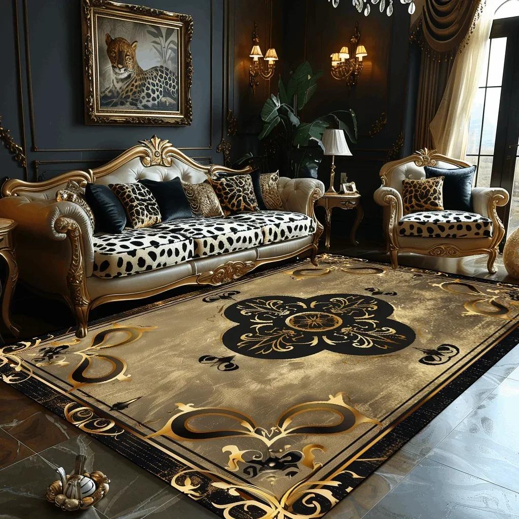 Luxury Golden Carpet Living Room Decoration Home Sofa Table Beside Carpets Bedroom Hotel Hall Non-slip Soft Floor Mats Tapete