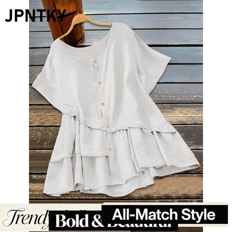 JPNTKY Moda Donna Casual Stampa Colore Unico Manica Corta Girocollo Camicette & Camicie