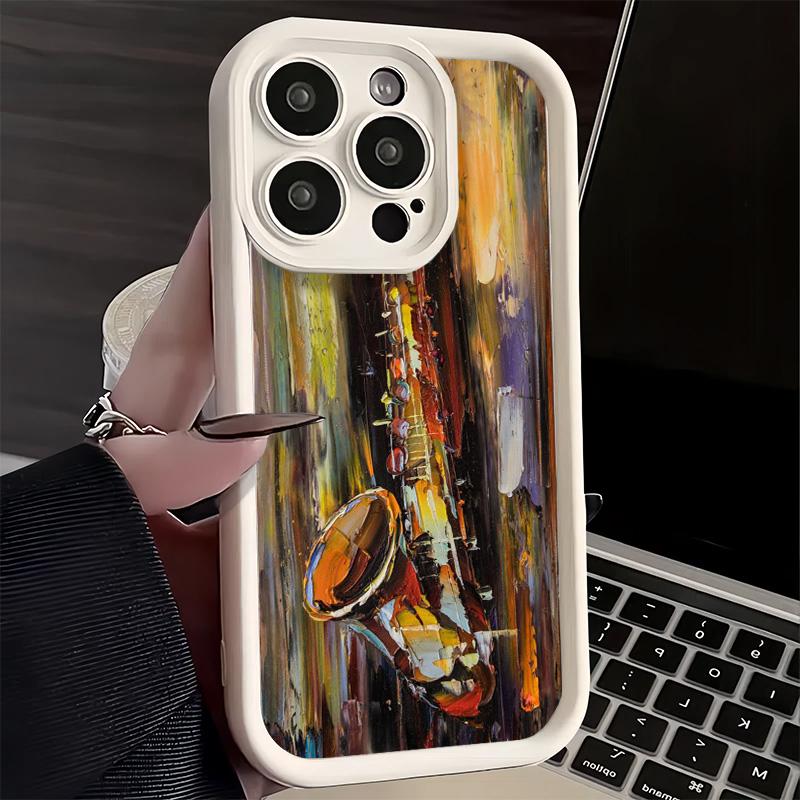 Phone Case for iPhone 17 Air 16E 15 16 Pro Max Saxophone Instrument Music Cover 14 Plus 13 12 Mini Soft Shell Silicone Fundas