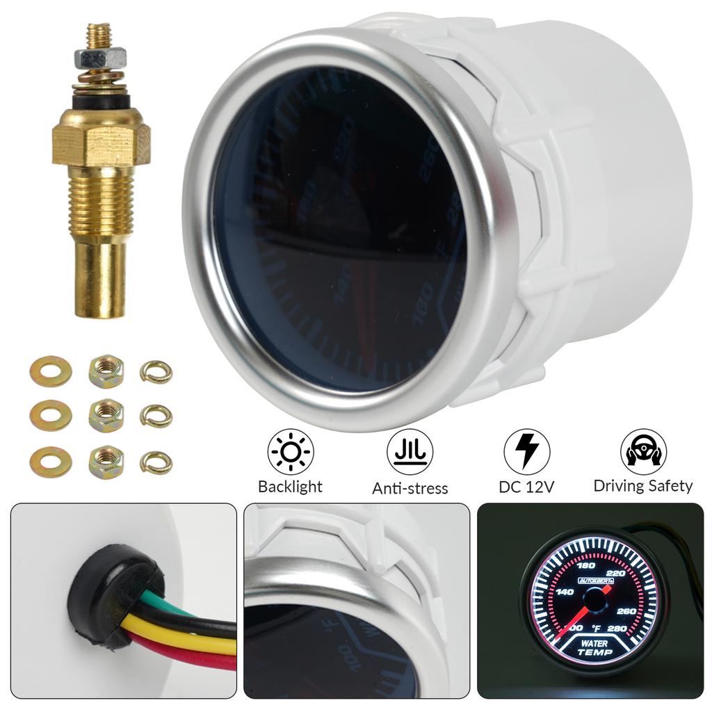 2" 52mm indicator de temperatură a apei 100-280℉ metru de temperatură a apei cu iluminare din spate LED cu senzor NPT de 1/8" pentru mașina, barca, camionul maritim universal