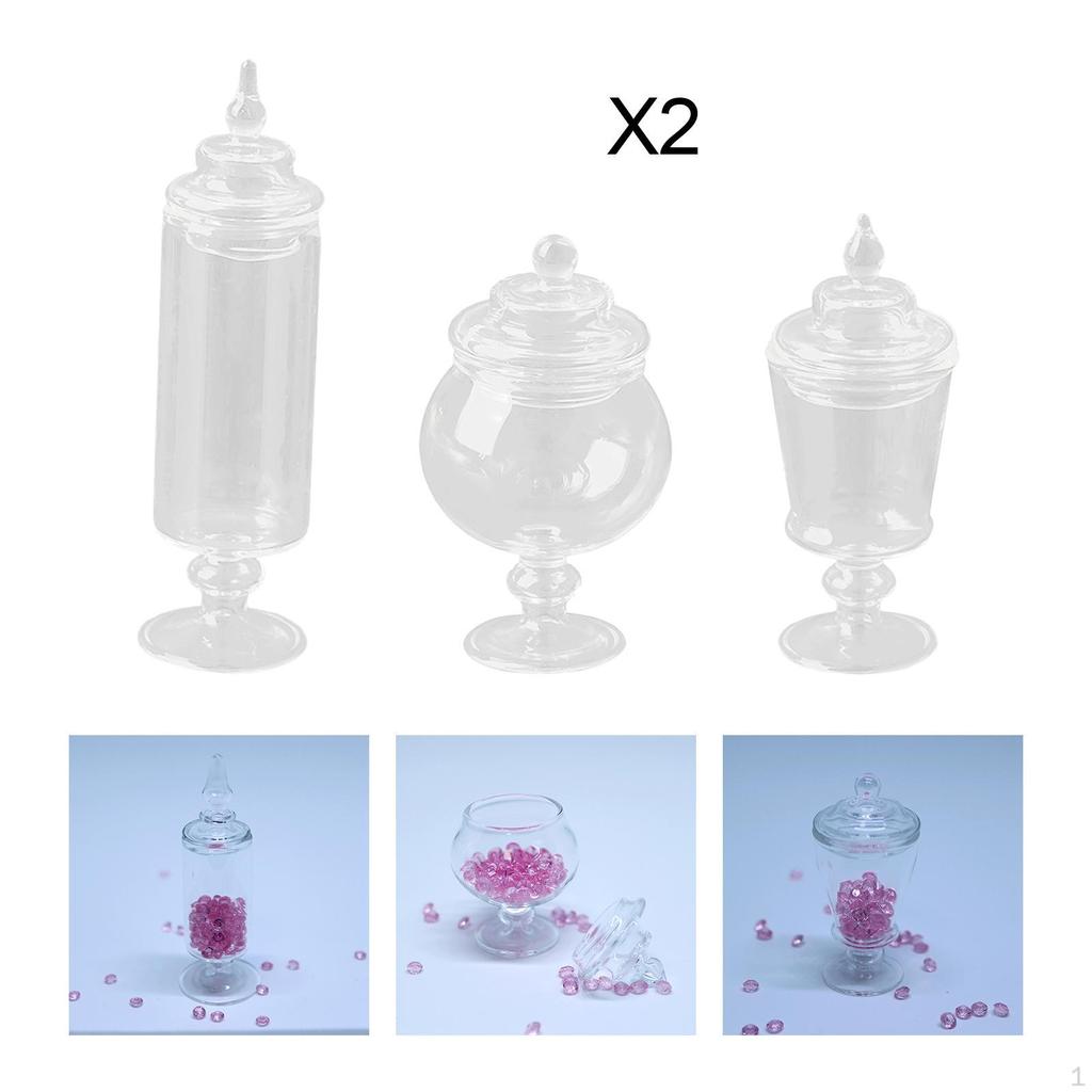 6pcs Dollhouse Miniature Glass Candy Jar Decor 1/12 Scale