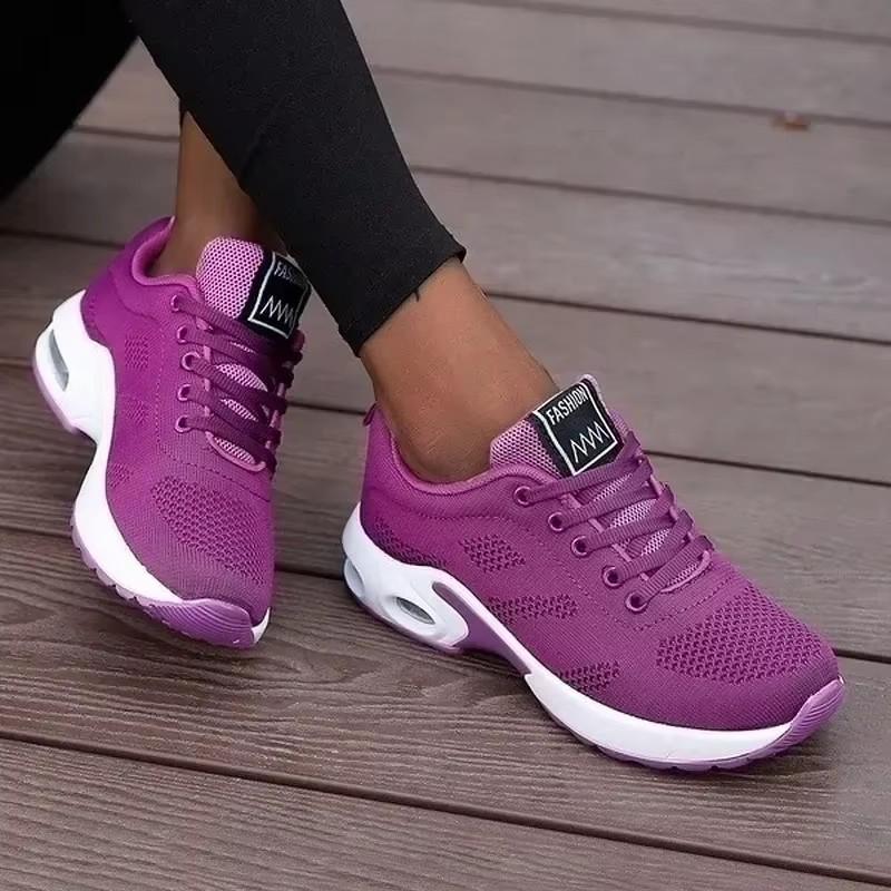 Women'S Durable Mesh Shoes With Trendy Fabric Design Comfortable Breathable Lightweight Outdoor Walking And Running Sports Shoes