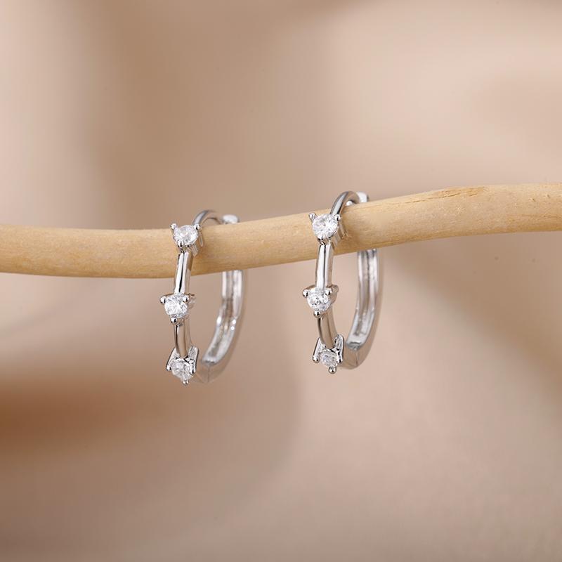 Boucles d'Oreilles Créoles Cœur en Zirconium Pour Femmes Acier Inoxydable Cercle Huggie Boucles d'Oreilles Tendance Couple Bijoux de Mariage Pendientes Mujer beige