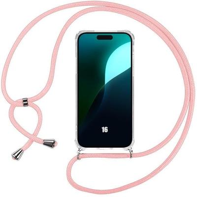Phone Case - for iPhone - 16 - Anti-Scratch - Transparent - Light Pink Lanyard