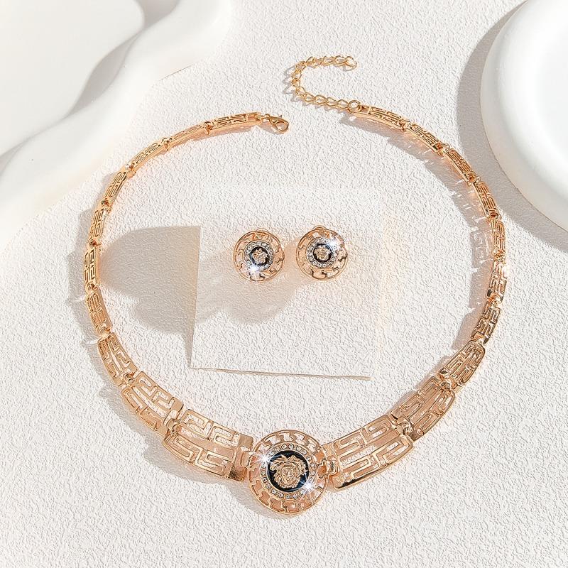 Gold Zinklegierung Eingelegte Weiße Strasssteine Metall Leopardenkopf Halskette Ohrringe Set Damenschmuck Schmuck