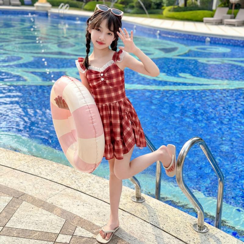 Girls Modest Skirted Swimsuit Tummy Control Slimming Student Bathing Suit For Spring