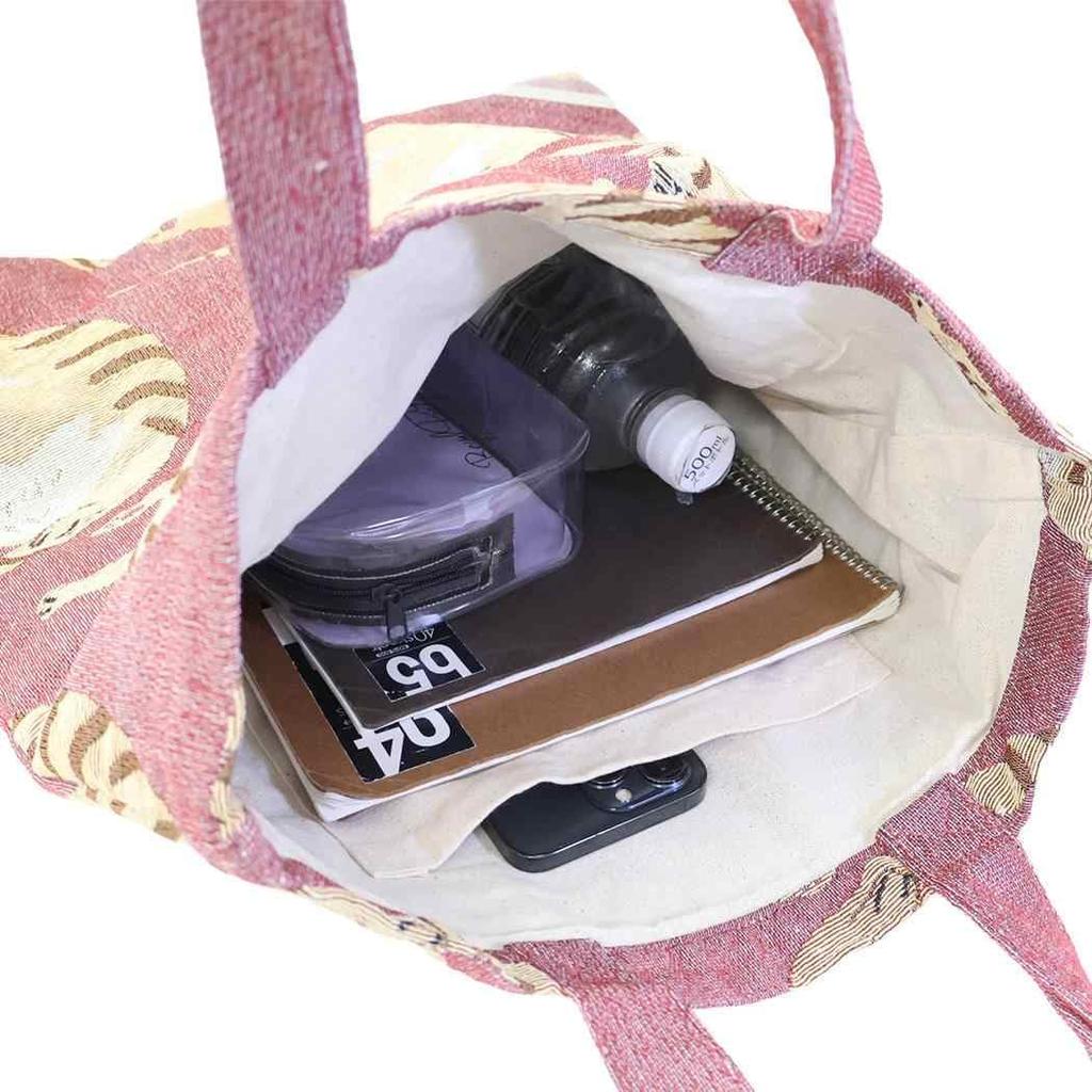 Friends Hill Ouaf Ouaf & Miaou Marché Jacquard Tote Bag, Tiger Cat Design, 911628