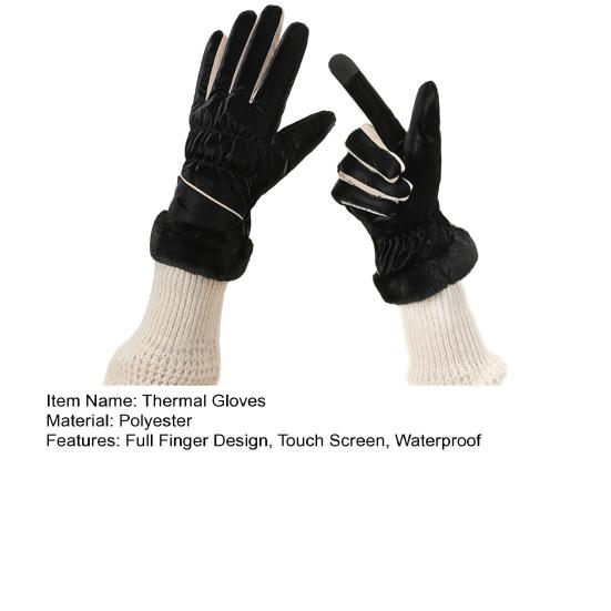1 Pair Women Cycling Gloves Waterproof Wind-proof Touchscreen Fleece-Lined Gloves Winter Outdoor Cold Weather Warm Thick Full Finger Thermal Gloves