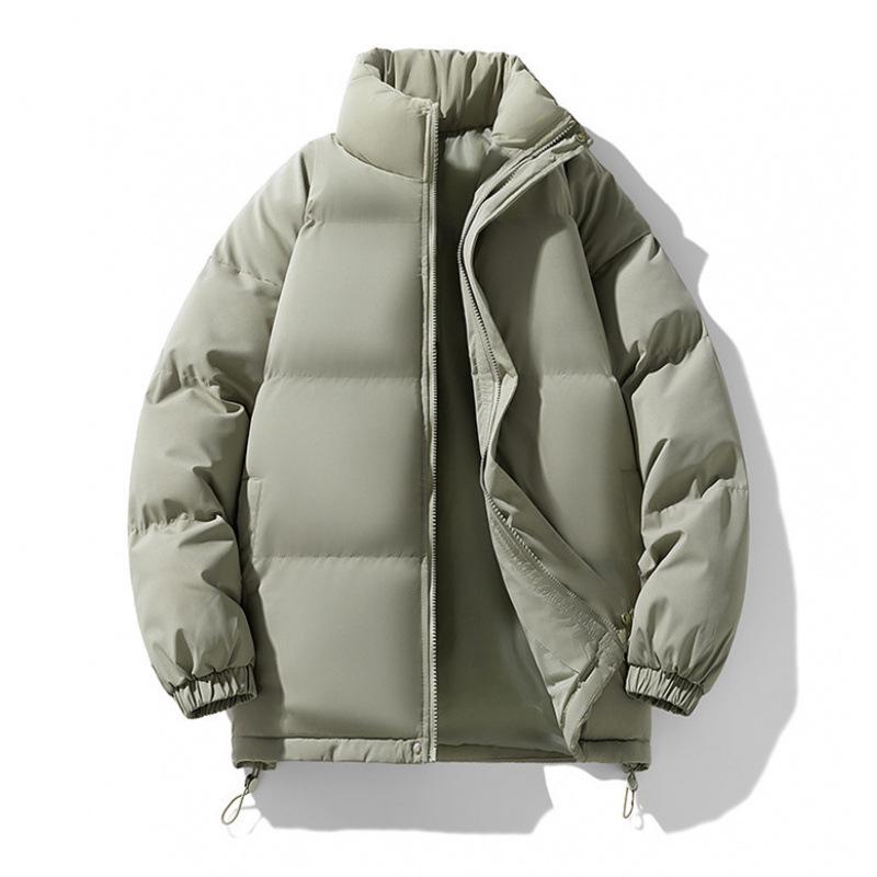 Men's Winter Cotton Jacket: Thickened, Loose, Trendy Stand-Up Collar Outerwear, Versatile Solid Color for Couples.