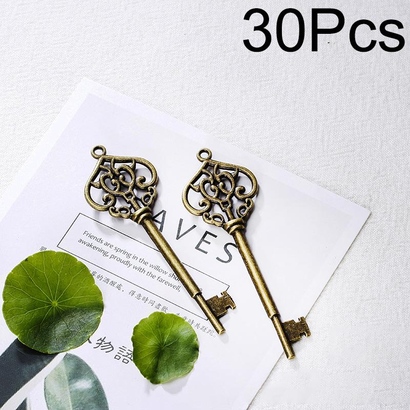 30Pcs/Set Key Shape DIY Skeleton Antique Silver Alloys Vintage Antique Bronze Plated Santa Keys Pendants