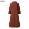 ZANZEA Women Lapel Collar Solid Color 3/4 Sleeve Dress